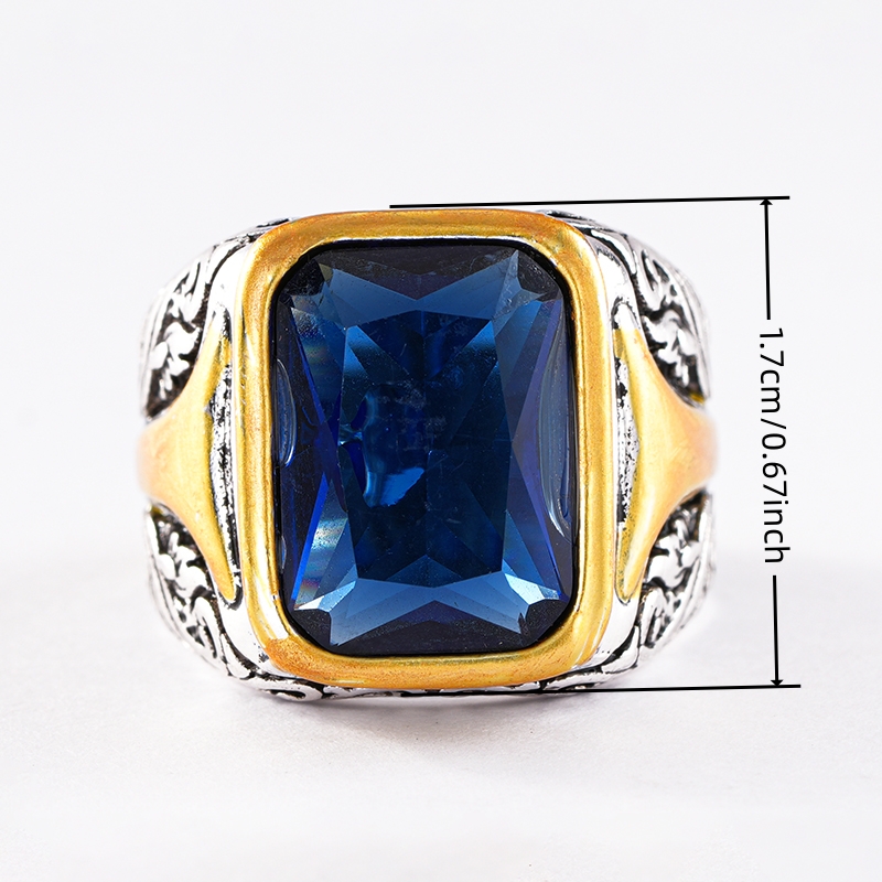 Retro Bicolor Square Rings with Blue Zirconia